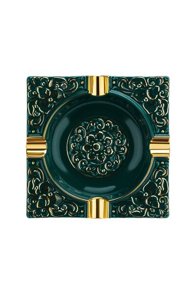 Lubinski Embossed Motif Porcelain Cigar Ashtray Green/Gold Set of 4