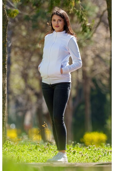 Masstex Hanorac Calipso alb pentru femei – 100% micropolar călduros, design elegant fără glugă