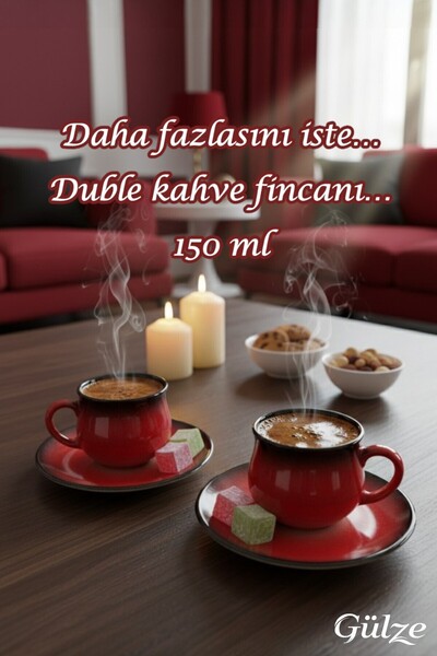 GÜLZE 2 Persons (4 Pieces) Nova Double Coffee Cup (9 Different Colors, 100% Handmade, Special Design)