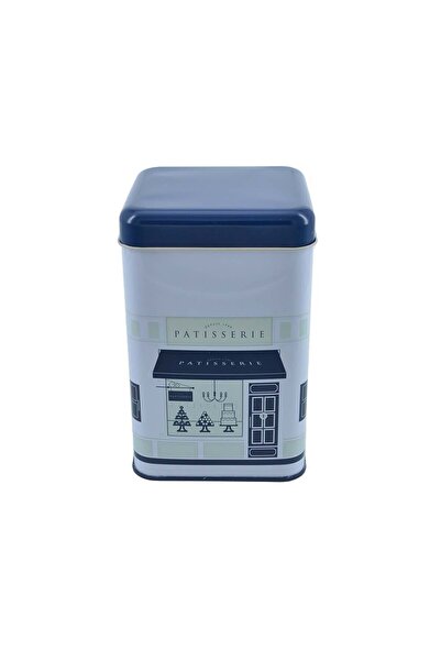 EVLE Ef022-f8 Patisserie Blue Home Desenli Kare Metal Saklama Kabı 11x11 Cm