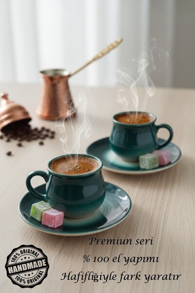 GÜLZE 2 Persons (4 Pieces) Nova Double Coffee Cup (9 Different Colors, 100% Handmade, Special Design)