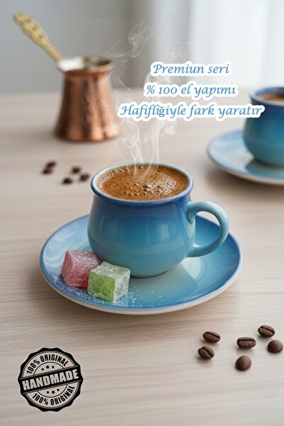 GÜLZE 2 Persons (4 Pieces) Nova Double Coffee Cup (9 Different Colors, 100% Handmade, Special Design)
