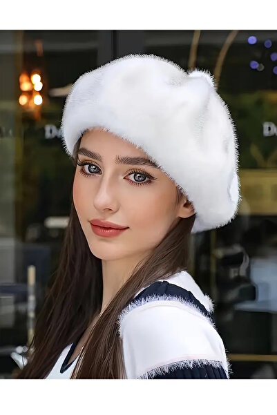 CAŞ DEKORASYON White Color Plush Hat/Beanie