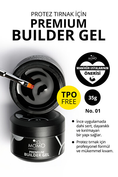 MOMO professional Premium Builder Gel, Protez Tırnak Jeli No.01, Şeffaf, 35 gr