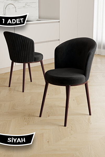 Canisa Risa Serisi 1 Adet Siyah Mutfak Sandalyesi Kahverengi Metal Ayak 1.Sın...