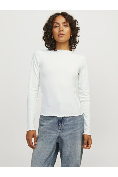 JJXX Γυναικείο λευκό μπλουζάκι Jxhayden Str Ls Tee Jrs Noos 12258848-Brightwhi