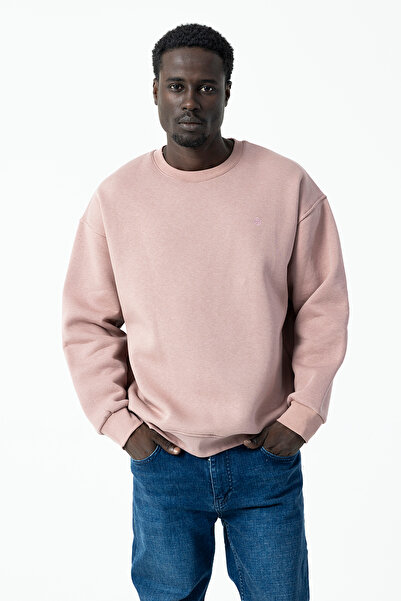 JB John Borners Ανδρικό φούτερ με λαιμόκοψη JB με κέντημα 3 κλωστών ροζ - 5405