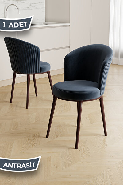 Canisa Risa Serisi 1 Adet Antrasit Mutfak Sandalyesi Kahverengi Metal Ayak 1....