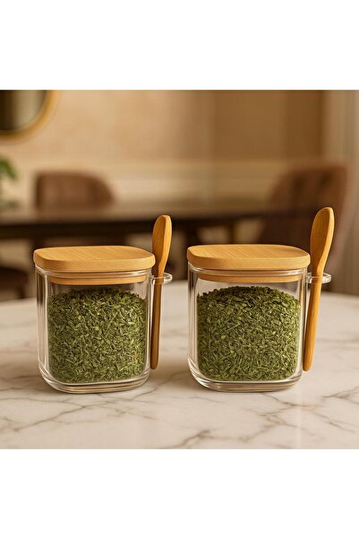 YzHome 10*10cm Square Cut 2-Piece Glass Storage Set with Bamboo Lid