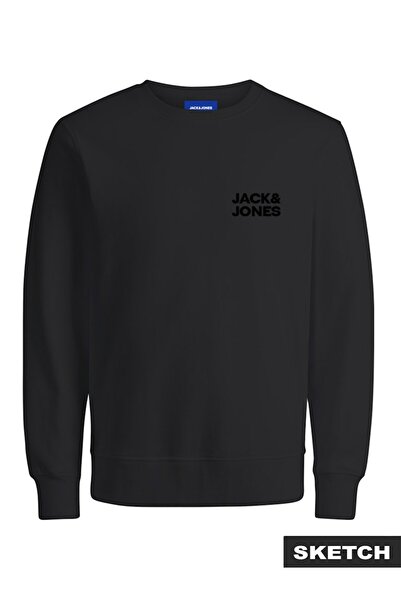 Jack & Jones Erkek Siyah Jorlogo Sweat Crew Neck Tr Ss25 Sweatshirt 12290659-...