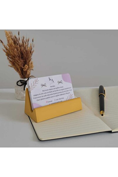 KARRA Yellow Concrete Business Card Holder Table Top Organizer