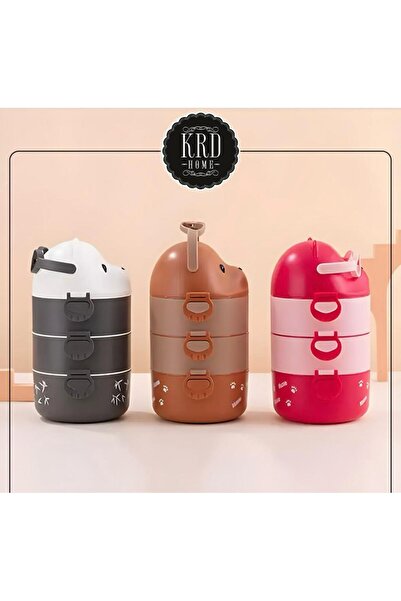 YzHome 4 Compartment Acrylic Lunch Box Bag with Teddy Bear and Handle Storage Container