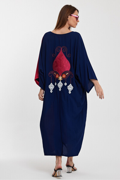 bacc Navy Blue and Fuchsia Embroidered Long Woven Women's Dress - Bcvl-24956