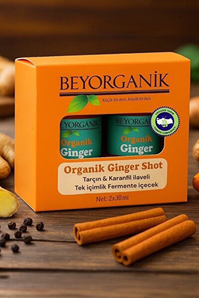 BEYORGANİK Organik Ginger Shot 2'li (Tarçın & Karanfil ilaveli Tek içimlik Fe...