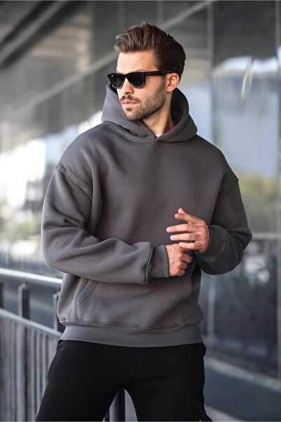 Madmext Ανδρικό φούτερ με καπό καπνιστό καγκουρό τσέπης E7169