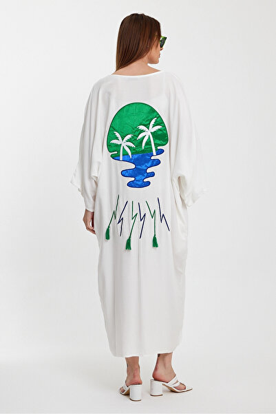 bacc White Embroidered V-Neck Long Shirt Dress - BCVL-24989
