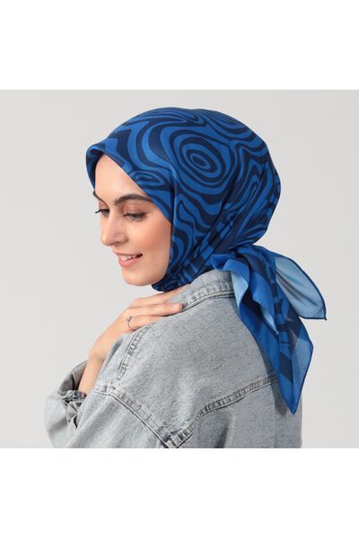 ipekistanbul Eșarfă din mătase din bumbac - model spirală - indigo