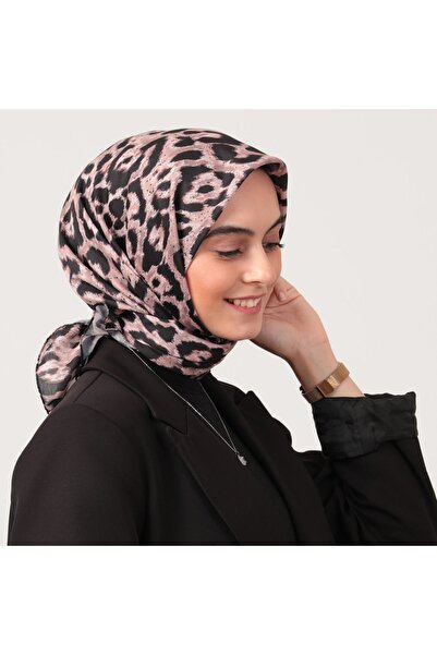 ipekistanbul Pamuk İpek Eşarp - Büyük Leopar Desen - Gül Kurusu