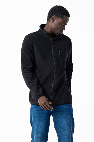 JB John Borners Ανδρικός γιακάς Fleece Μαύρη τσέπη με λεπτομέρεια με φερμουάρ μαλακής υφής - 6019