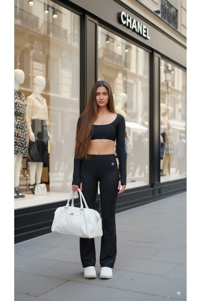 Keep Risen واسع الأرجل T يبرز انحناءات الجسم ليجنز نسائي أسود فعال