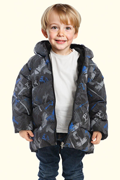 freemen Флісове водо- та вітронепроникне надувне зимове пальто з капюшоном з цифровим візерунком для хлопчиків Saks Антрацит