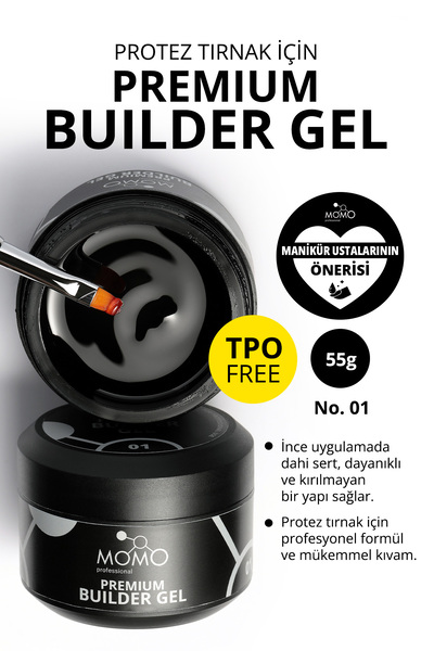 MOMO professional Premium Builder Gel, Protez Tırnak Jeli No.01, Şeffaf, 55 g...