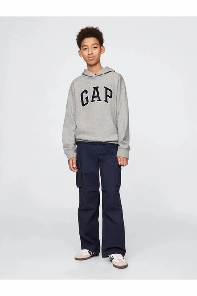 GAP Erkek Çocuk Gap Logo Relaxed Havlu Kumaş Sweatshirt Gri
