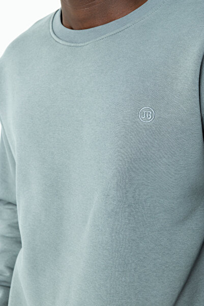 JB John Borners Ανδρικό φούτερ με λαιμόκοψη JB με κέντημα 3 κλωστών ανοιχτό χακί - 5405