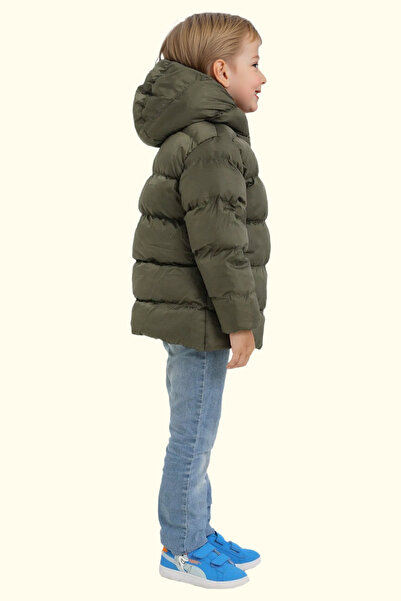 freemen Chlapecký zimní kabát z khaki fleece kožešiny s kapucí a voděodolným větruodolným Pocket Puffer