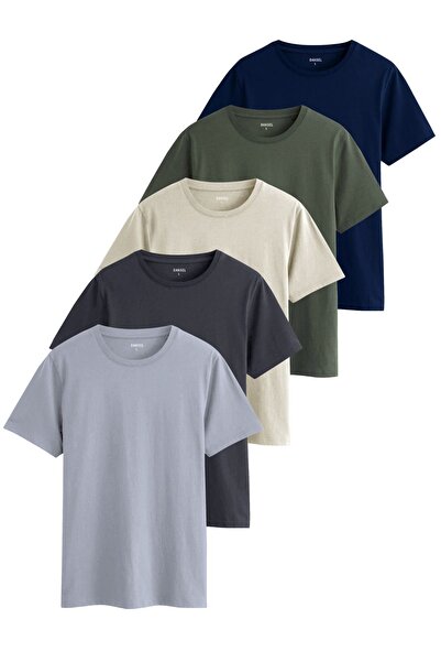 DK DAKSEL Ανδρικό μπλουζάκι 5 τεμαχίων από βαμβακερό κοντό μανίκι με λαιμόκοψη φαρδύ