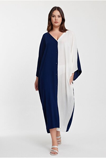 bacc Navy Blue and White Embroidered Long Woven Women's Dress - Bcvl-24956