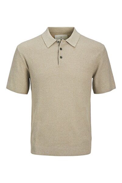 Jack & Jones Men's Beige Knit Polo T-Shirt 12271483   Greigtwi