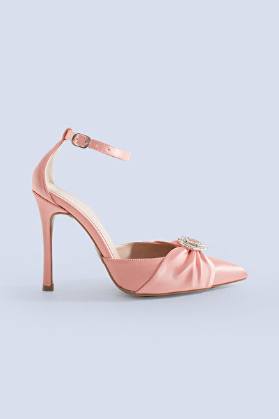 Tacchi Amora Çıkarılabilir Kalp Detaylı Pudra Abiye Ayakkabı