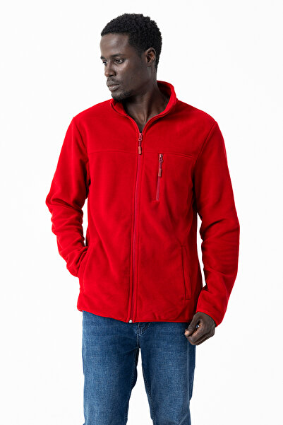 JB John Borners Men's Stand Collar Fleece Claret Red Pocket Detailed Zippered Soft Textured - 6019