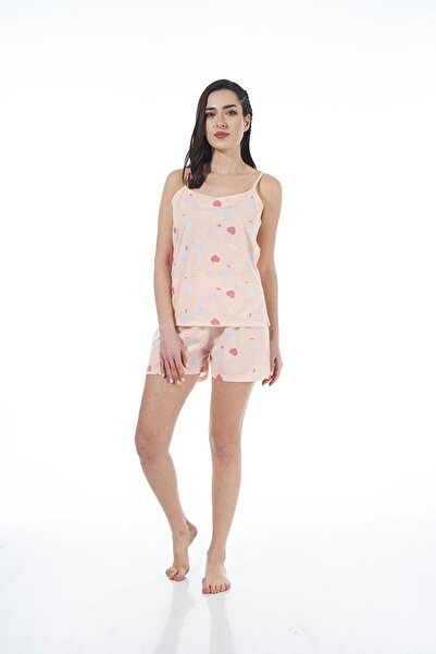 Estiva 22023 Жіночий піжамний комплект з віскозними шортами з принтом у вигляді сердечок