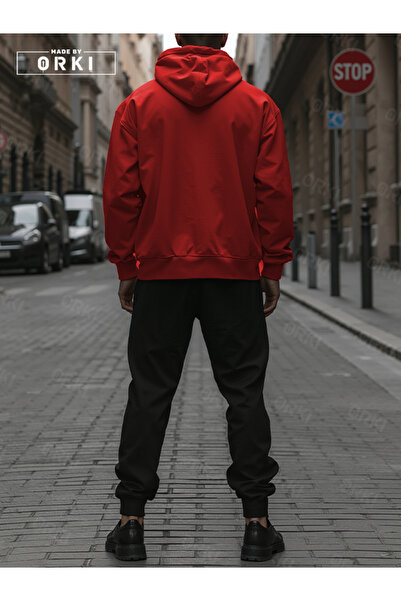EFFRENATU Toxic Printed Red Oversize Hoodie & Black Jogger Tracksuit Set