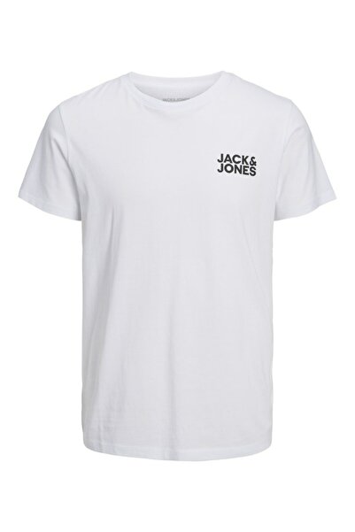 Jack & Jones Plus Ανδρικό λευκό μπλουζάκι με λογότυπο Jjecorp Ss με λαιμόκοψη Noos Pls Plus Size T-shirt 12158505-Λευκό