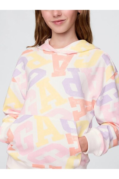 GAP Kız Çocuk Ekru V-frch Sp Logo Po Sweatshirt 723295001-Çokrenkli