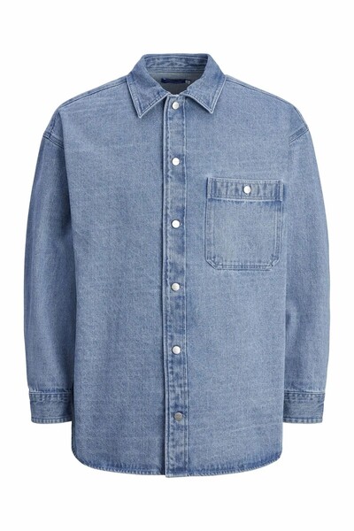 Jack & Jones Erkek Mavi Jorsantorini Denim Overshirt Ls Sn Jean Ceket 12250602-Lightblue