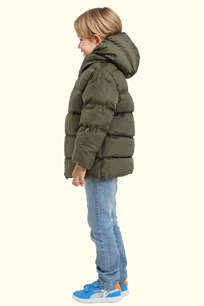 freemen Chlapecký zimní kabát z khaki fleece kožešiny s kapucí a voděodolným větruodolným Pocket Puffer