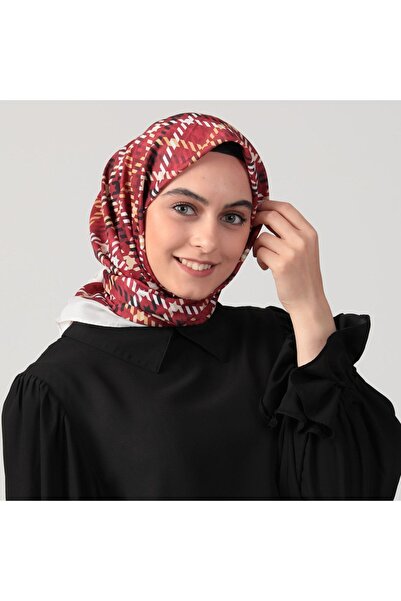 ipekistanbul Cotton Silk Scarf - Houndstooth Pattern - Claret Red