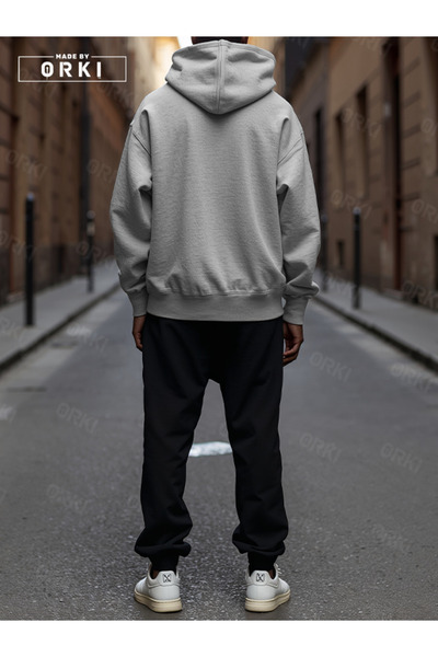 EFFRENATU Toxic Printed Gray Oversize Hoodie & Black Jogger Tracksuit Set