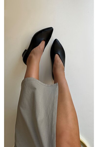 Saracshoes Gerçek Deri Kadın Topuklu Ayakkabı Siyah Slitte