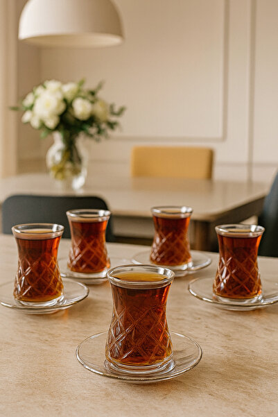 YzHome 6-Person 12-Piece Glass Patterned Tea Cup Set Glassware Set