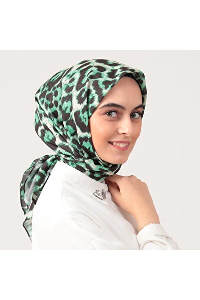 ipekistanbul Шовковий шарф з бавовни - Великий леопардовий візерунок - Зелений