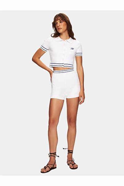 Ltb Трикотажний светр з смужками, слоганом і ґудзиками, білий