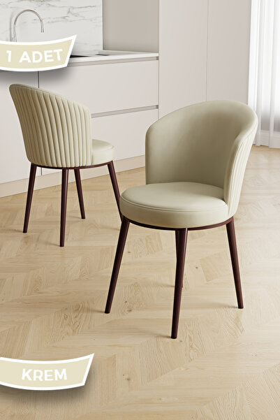 Canisa Risa Serisi 1 Adet Krem Mutfak Sandalyesi Kahverengi Metal Ayak 1.Sınıf Babyface KumaŞ
