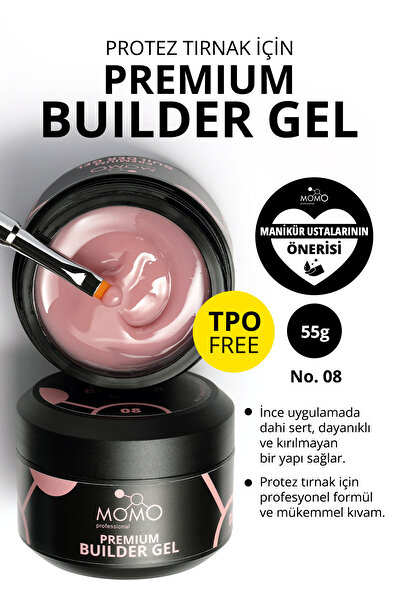 MOMO professional Premium Builder Gel, Protez Tırnak Jeli No.08, Gül Kurusu, 55 gr, TPO- FREE