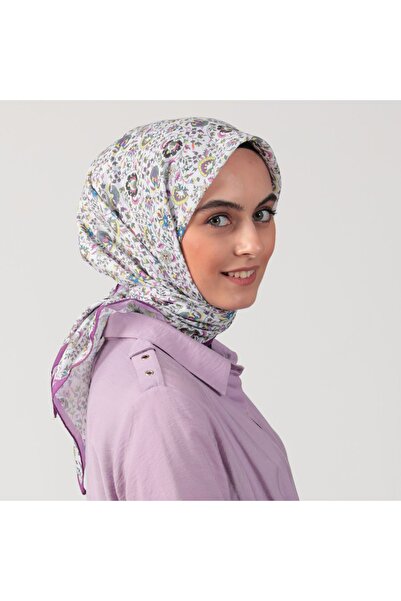 ipekistanbul Pamuk İpek Eşarp - Çini Desen - Leylak