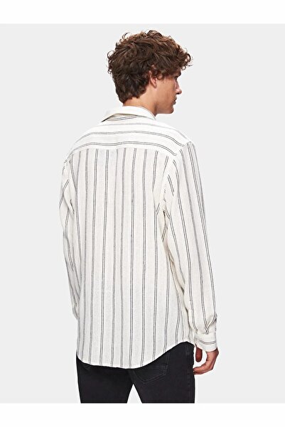 Ltb Relaxed Striped Cotton Dark Gray Shirt